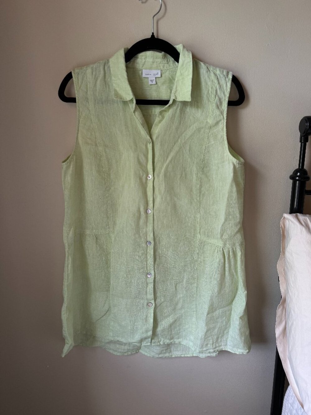 J. Jill Love Linen Lime Green Linen Sleeveless Button Down Hi-Low Peplum Blouse